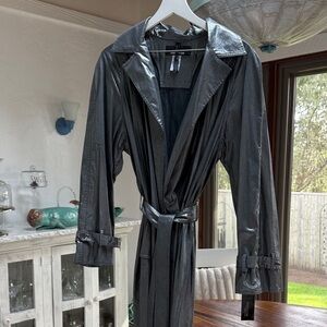 Jones New York Metallic Black Trench Coat with Self Tie